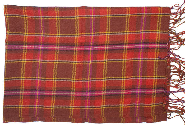 Alan Plaid Wool Scarf - Red