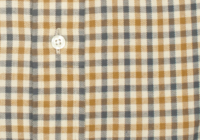 Flannel Plaid Shirt - Brown, Blue, Cream - Large