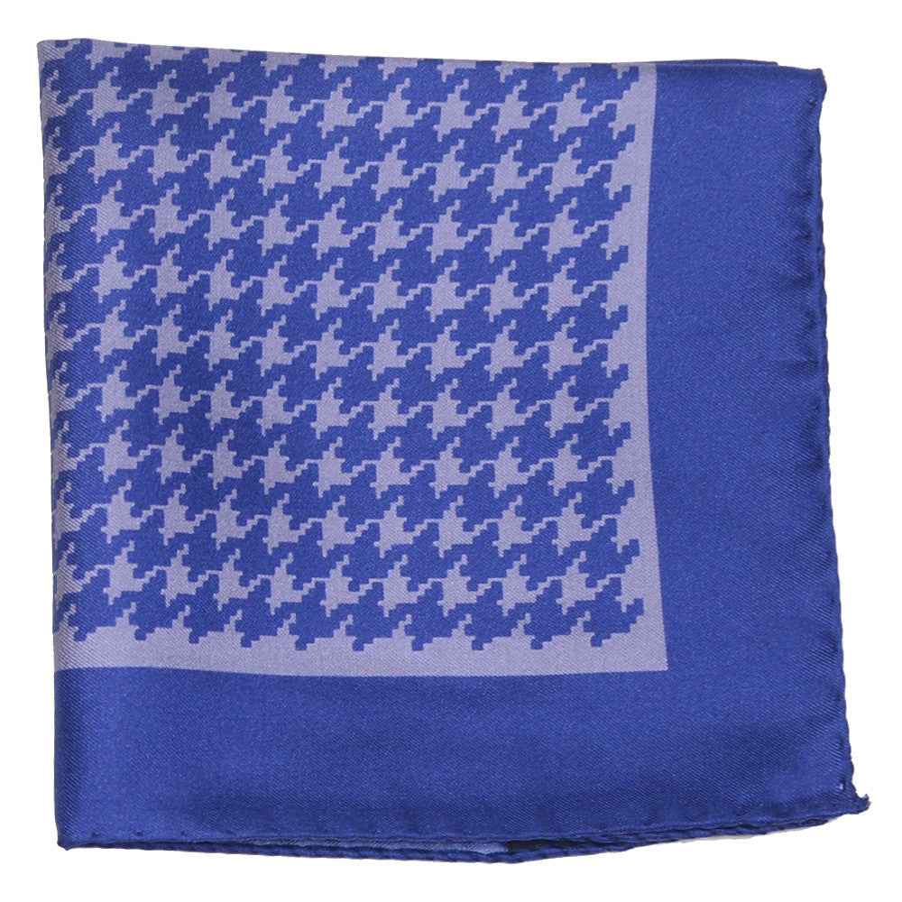 Silk Large Houndstooth Pocket Square - Navy and Gray