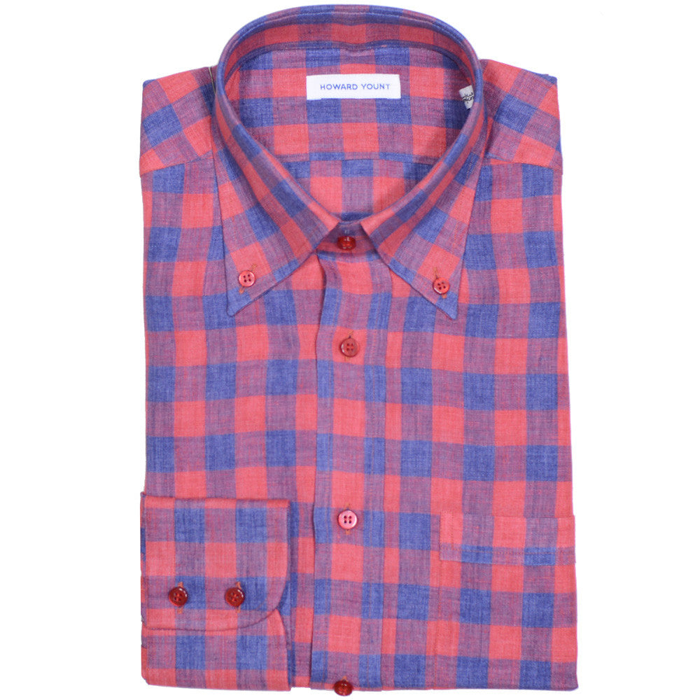 Red and Blue Plaid Linen Shirt