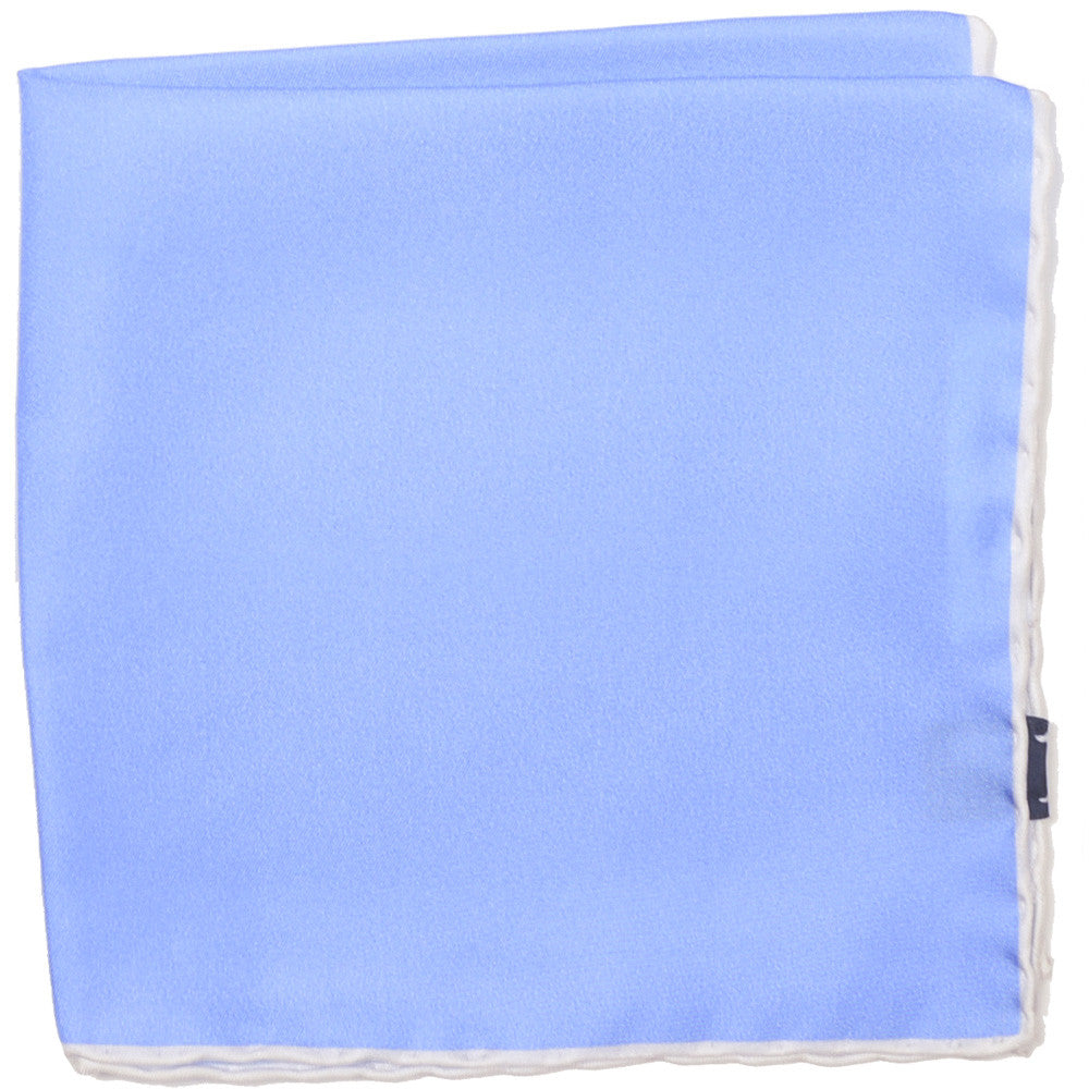 Silk Contrast Edge Pocket Square - Blue and White