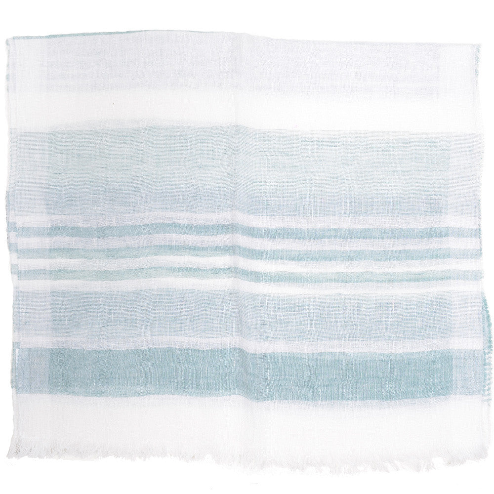 Stripe Linen Scarf - White and Green