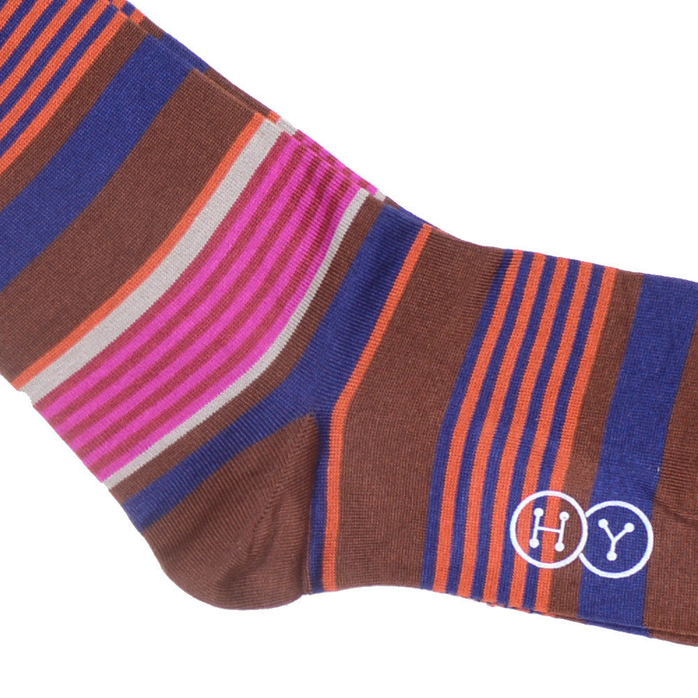 Multicolor Stripe Cotton OTC Socks - Brown
