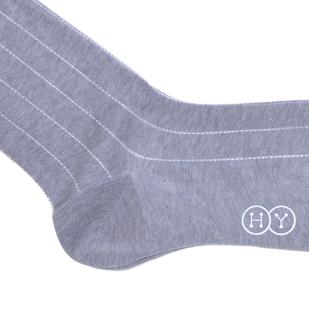 Pinstripe Cotton Calf Socks - Mid Gray