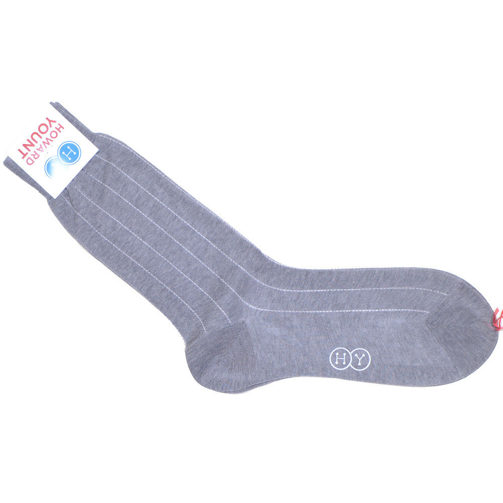 Pinstripe Cotton Calf Socks - Mid Gray