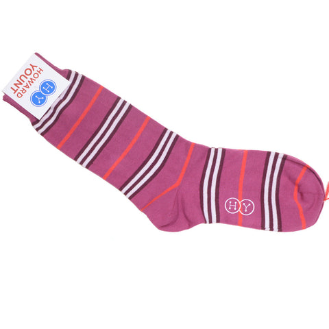 Stripe Cotton Calf Socks - Salmon