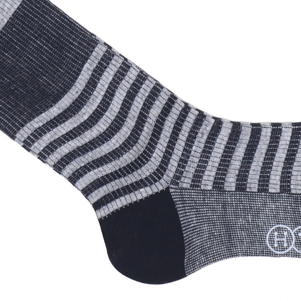 Stripe Cotton Linen OTC Socks - Gray