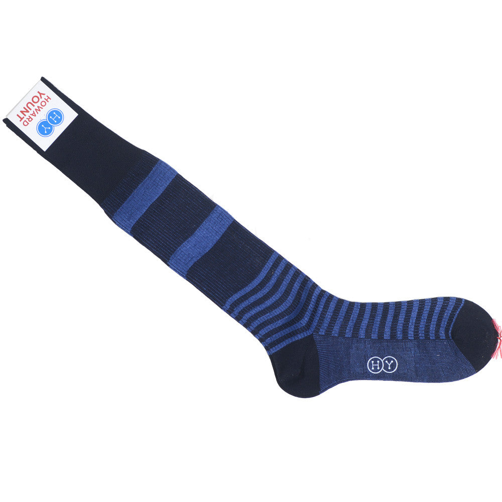 Stripe Cotton Linen OTC Socks - Navy
