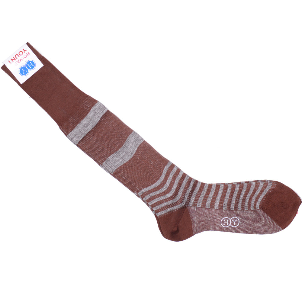 Stripe Cotton Linen OTC Socks - Brown