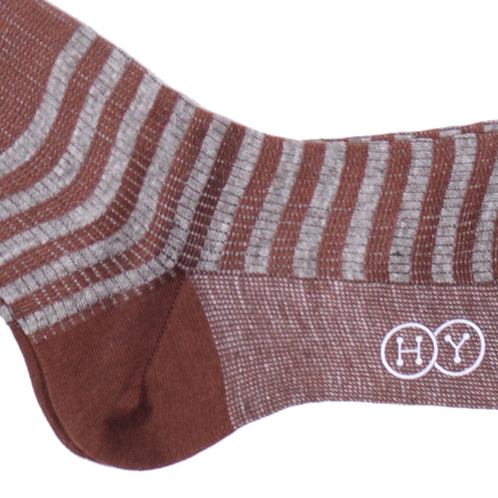 Stripe Cotton Linen OTC Socks - Brown