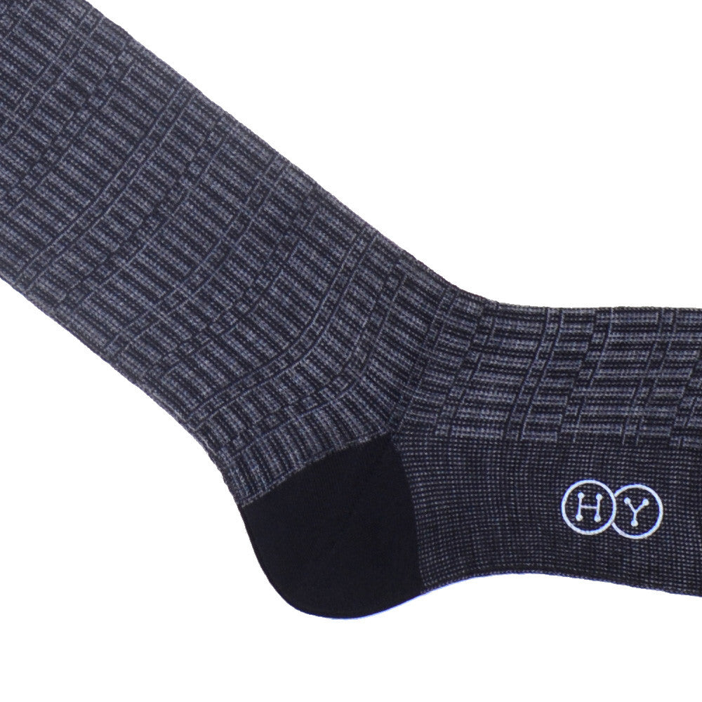 Rectangle Jacquard Wool OTC Socks - Charcoal