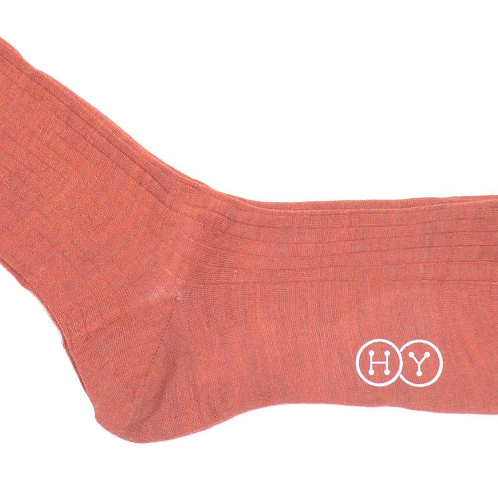 Ribbed Wool Calf Socks - Burnt Orange