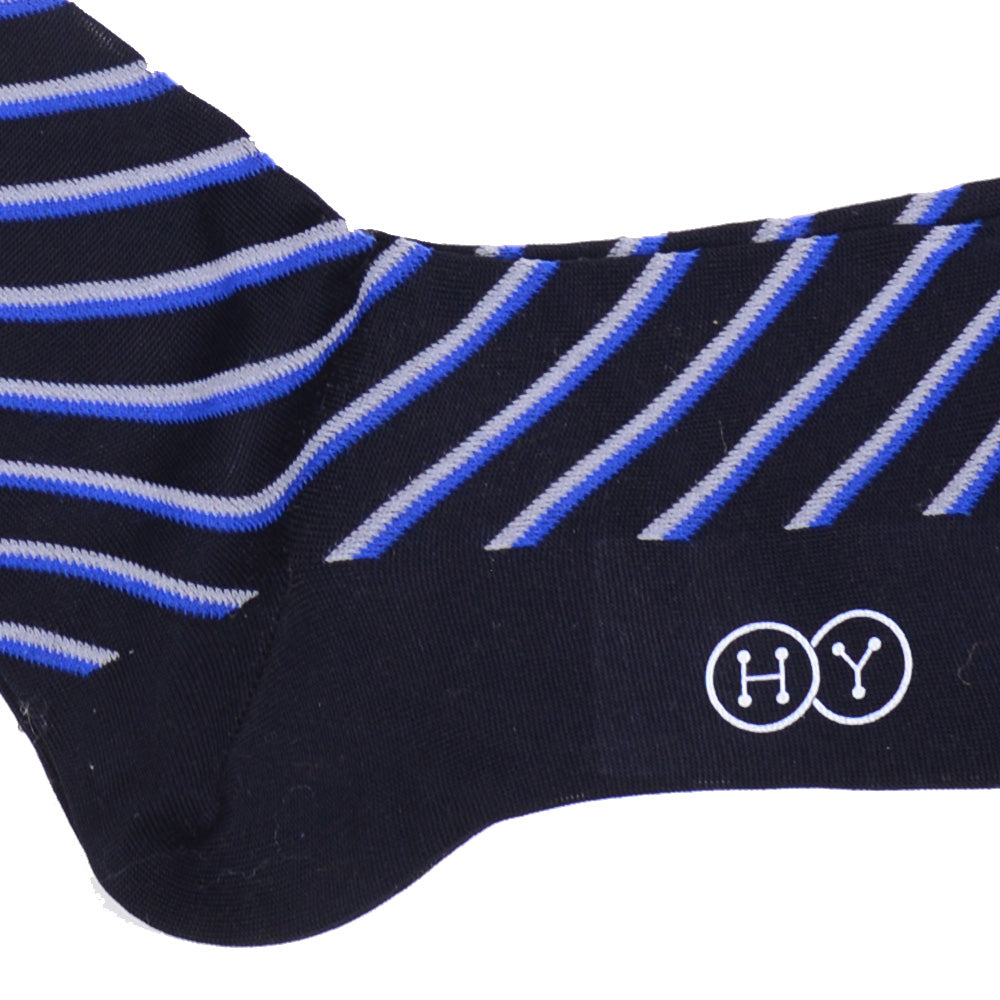 Double Stripe Cotton OTC Socks - Navy