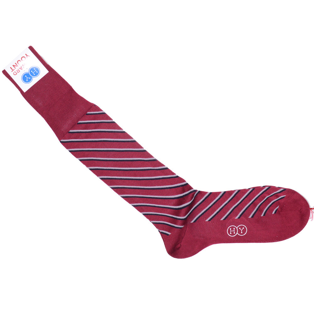 Double Stripe Cotton OTC Socks - Red