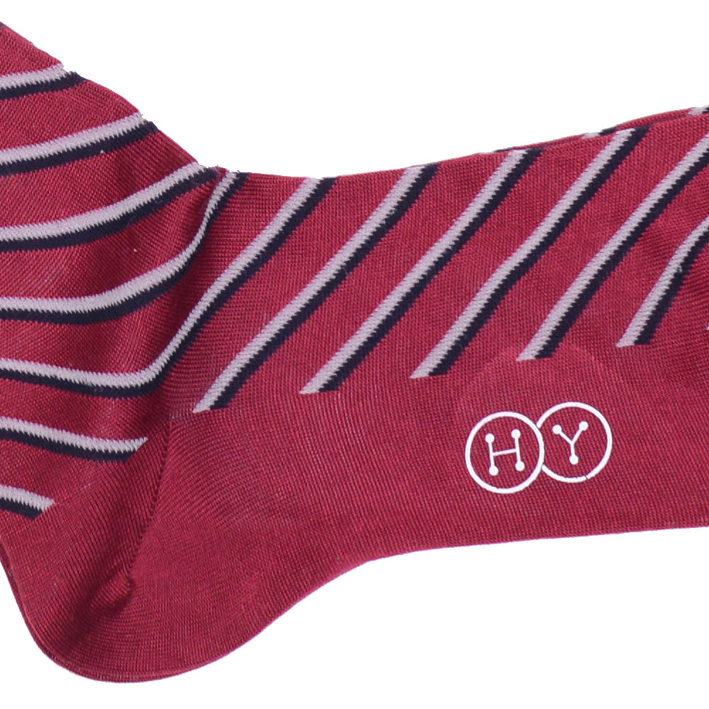 Double Stripe Cotton OTC Socks - Red