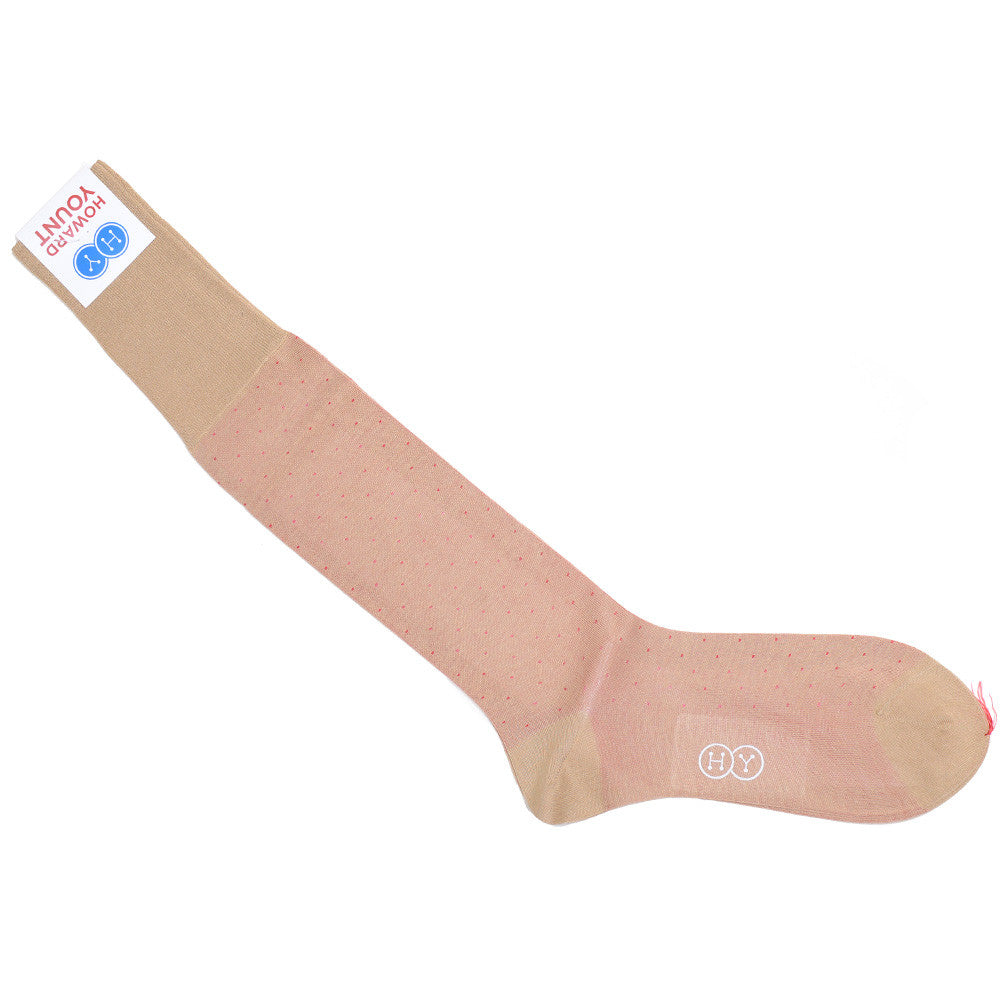 Pindot Cotton OTC Socks - Tan and Pink