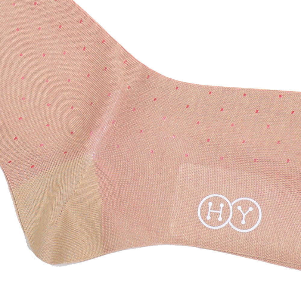 Pindot Cotton OTC Socks - Tan and Pink