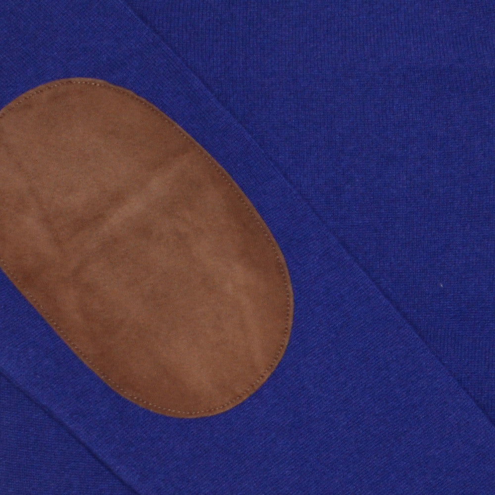 Cashmere V-Neck with Suede Patches - Bright Navy