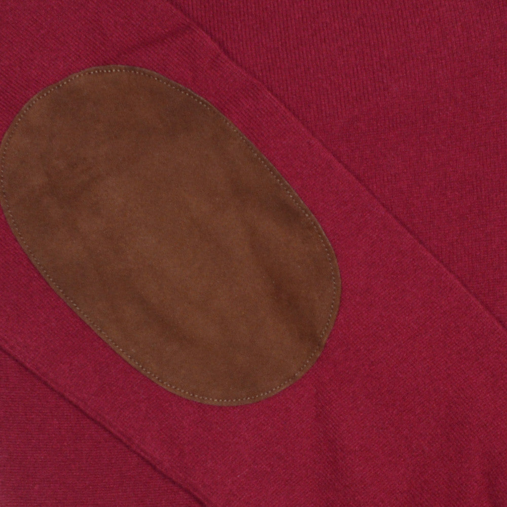 Cashmere V-Neck with Suede Patches - Burgundy - S