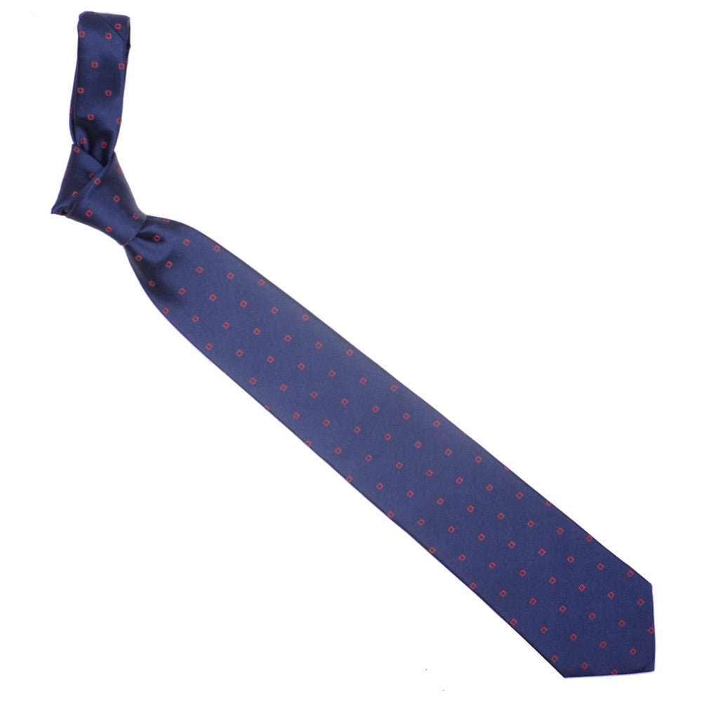 Silk Woven Squares Tie - Navy and Red