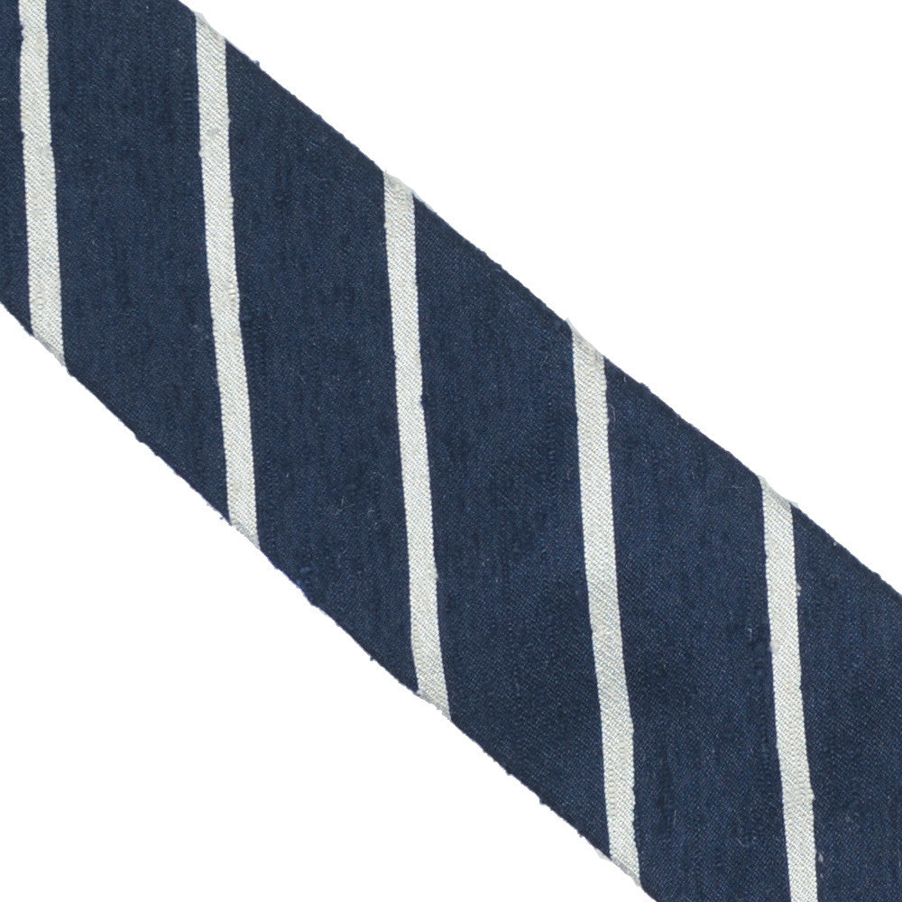 Raw Silk Tie - Navy and White Stripe