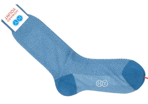 Greek Key Cotton Calf Socks - Blue