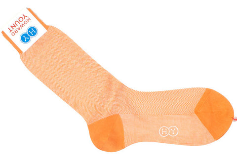 Herringbone Cotton HY Calf Socks - Orange