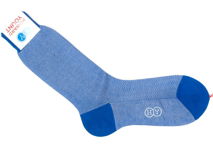 Herringbone Cotton HY Calf Socks - Royal Blue