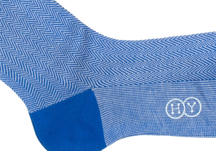 Herringbone Cotton HY Calf Socks - Royal Blue