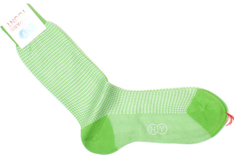 Houndstooth Cotton HY Calf Socks - Lime