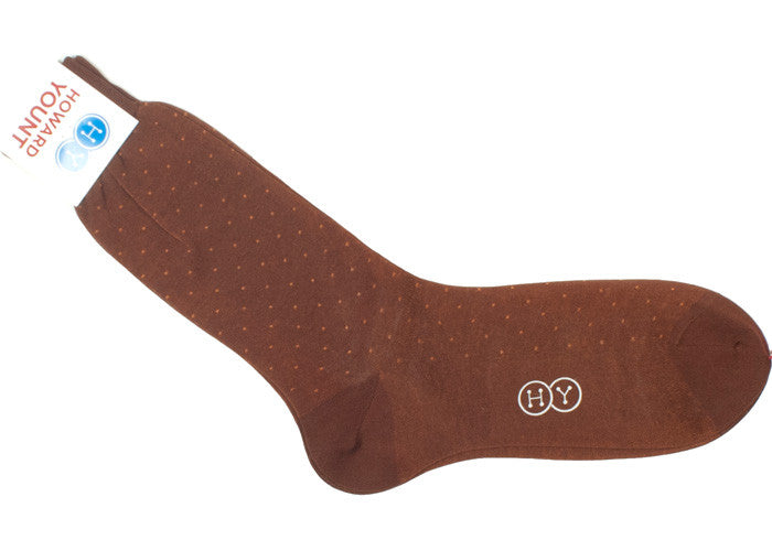 Pindot Cotton HY Calf Socks - Brown