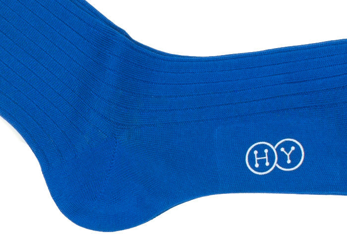 Ribbed Cotton Calf HY Socks - Bright Blue
