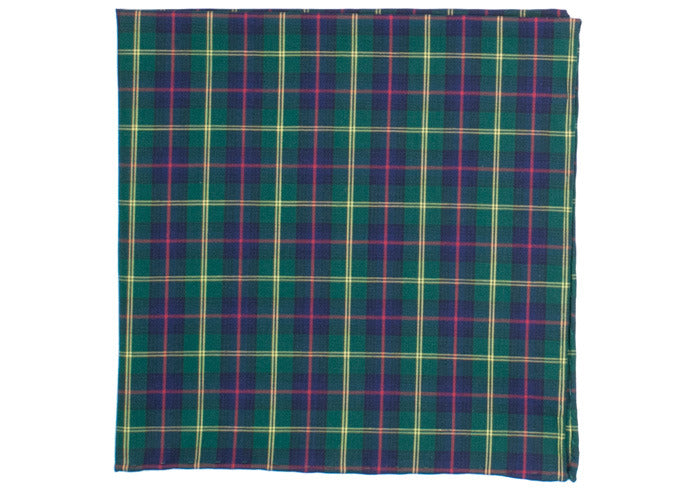 Plaid Cotton Pocket Square - Navy, Green, Red, Yellow
