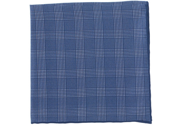 Silk Grid Plaid Pocket Square - Navy