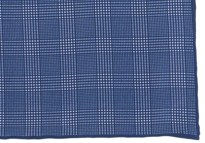 Silk Grid Plaid Pocket Square - Navy