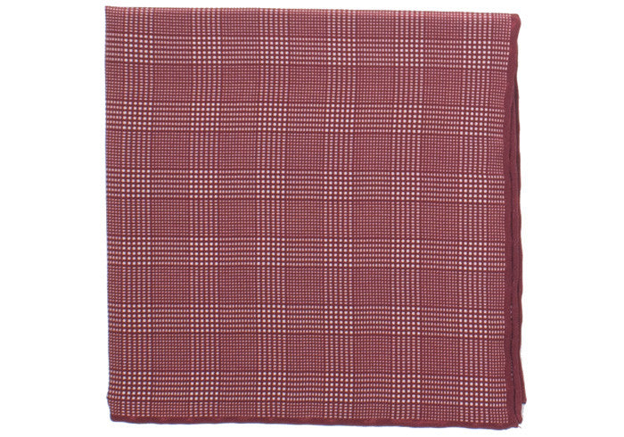 Silk Grid Plaid Pocket Square - Red