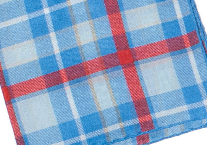 Plaid Silk Pocket Square - Blue and Red