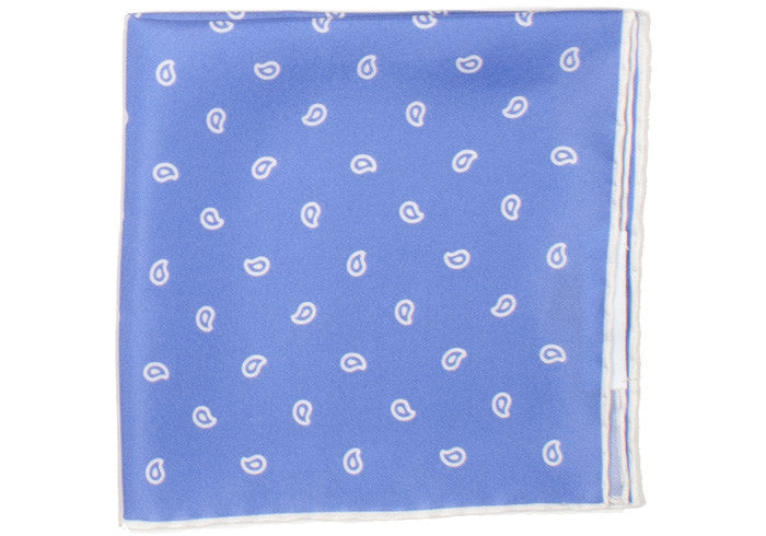 Silk White Paisley Pocket Square - Purple
