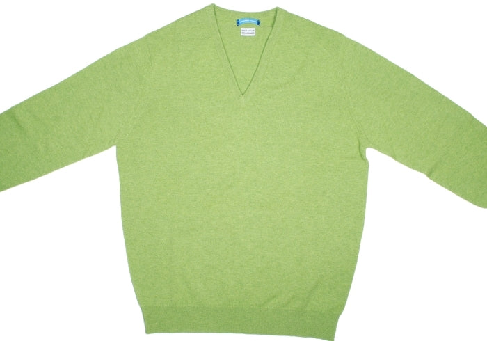 Green Cashmere V-Neck with Suede Patches